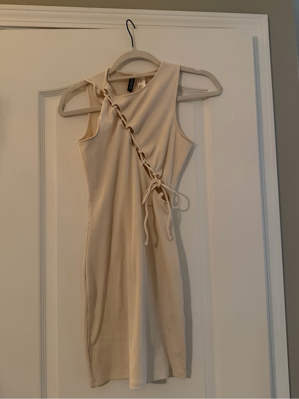 H&M Cream Ribbed Lace-Up Tank Dress
